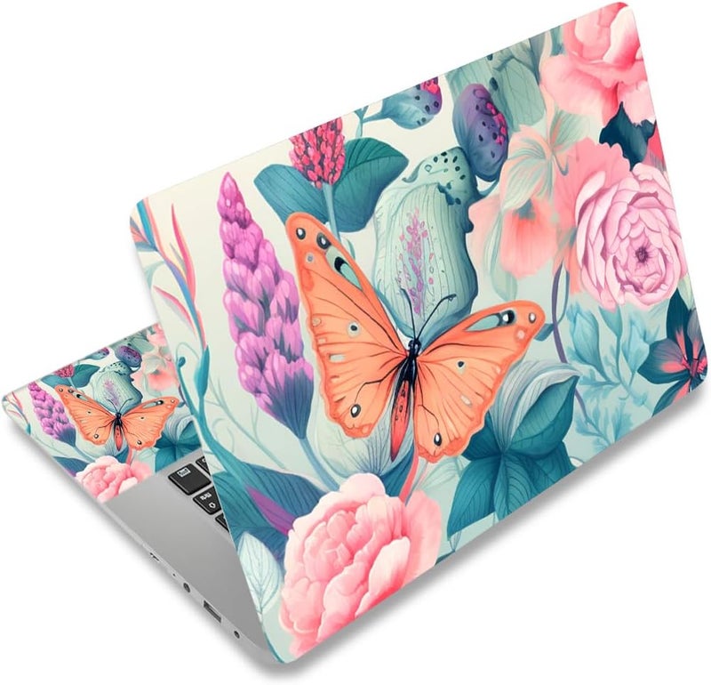 Laptop Stickers Decal,12 13 14 15 15.6 inches Netbook Laptop Skin Sticker Reusable Protector Cover Case for Toshiba Hp Samsung Dell Apple Acer Leonovo Sony Asus Laptop Notebook (Butterflies & Roses)